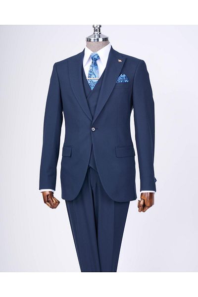 TerziAdemAltun Italian Style Slim Fit Men Jacket Vest Pants Suit Navy Blue T13466