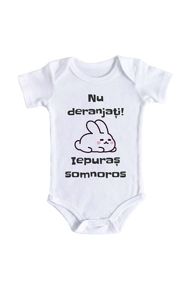 OEM Body bebe, Nu deranjati, iepuras somnoros, 12-18 luni, maneca scurta, bonisa creativ, alb, 100% bumb