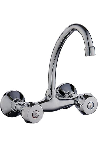 GENERAL Wall-mounted kitchen faucet with high neck and two handles, ideal for space saving and easy to use