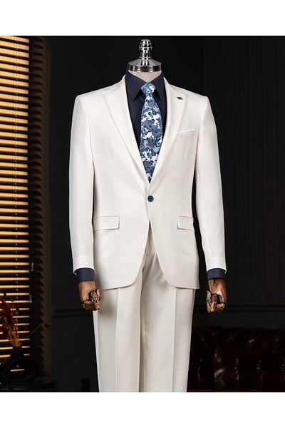 TerziAdemAltun Italian Style Slim Fit Jacket Pants Suit Ecru T14158