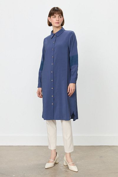 Nihan Tunic Indigo with Lace and Mesh Detail
