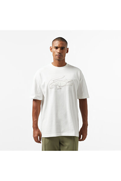 Lacoste Erkek Oversize Fit Bisiklet Yaka Baskılı Beyaz T-Shirt