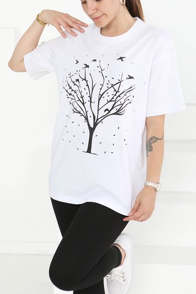 TOFİSA Printed Stone T-Shirt White - 27375