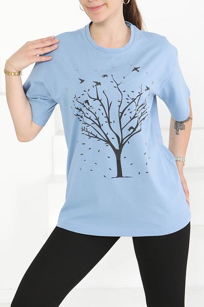 TOFİSA Printed Stone T-Shirt Indigo - 27375