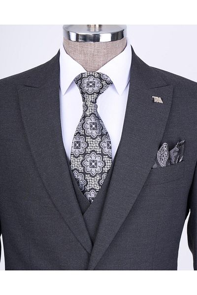 TerziAdemAltun Italian Style Jacket Vest Pants Suit Anthracite T12804