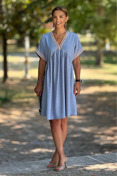 Nevin Kaya Moda Φόρεμα από 100% βαμβάκι Tens Zik Zak ριγέ