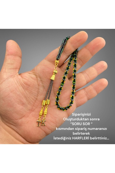 Kt BİLEK BOY HARFLİ TESBİH YEŞİL RENK SÜRMELİ TOZ KEHRİBAR TESBİH