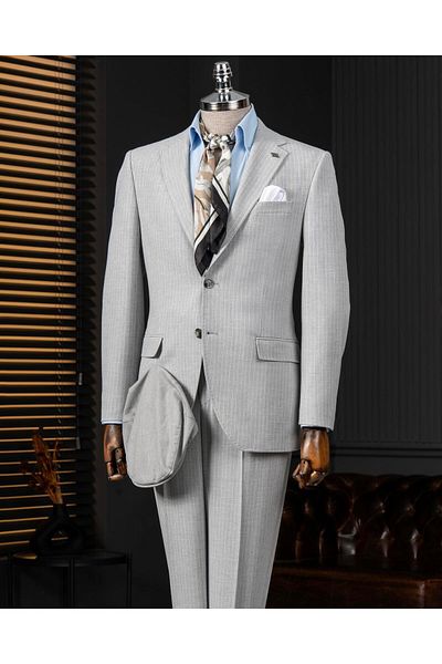 TerziAdemAltun Italian Style Slim Fit Seersucker Fabric Jacket Pant Suit Grey T13874