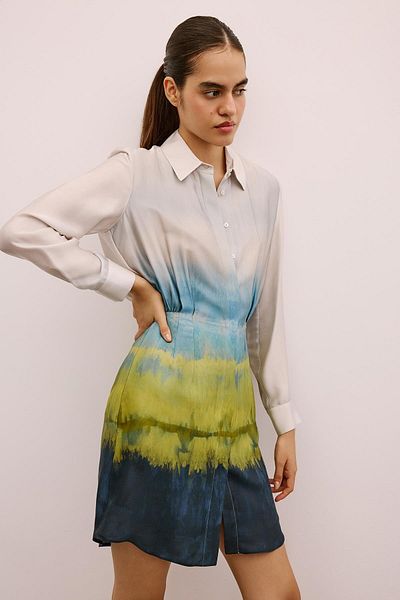 rue. Gradient Patterned Mini Green Shirt Dress