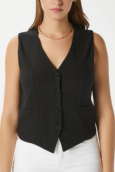 Ritnice Women's Hera Cotton Lined Black Linen Vest