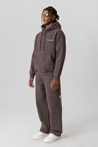 VAMOSCLO Washed Oversize Tracksuit Set with Writing Detail Brown
