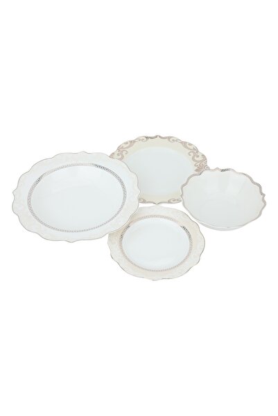 Alsaif Gallery Al Saif Gallery Flora Porcelain Dinner Set, 65 Pieces - White