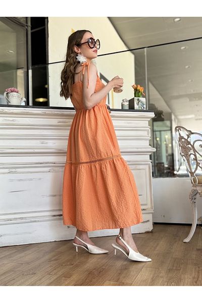 boutich Women's Fisto Detailed Dress Orange