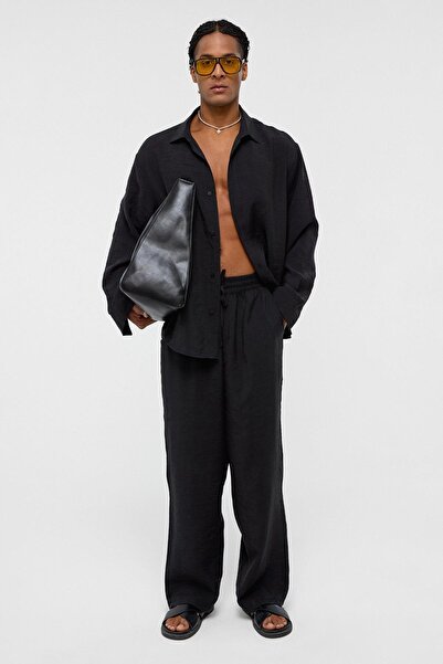 VAMOSCLO Basic Oversize Long Sleeve Modal Blend Shirt Black