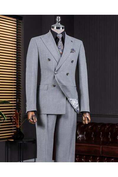 TerziAdemAltun Italian Style Double Breasted Jacket Pants Suit Anthracite T14024