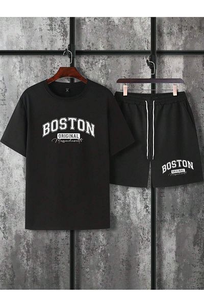 LUNAVISTA Letter Printed short sleeve t-shirt and shorts for men