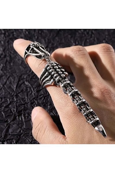 Tessero Articulated Ring for Full Finger, Scorpion Tail Flexible Design, Universal Size, Silver Plated, Unis