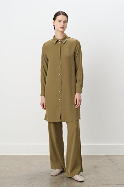 Nihan Taş Baskılı Pantolon Tunik Takım Olive
