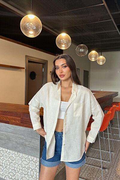 BİKELİFE Női oversize vászon textúrájú, egyzsebű ing