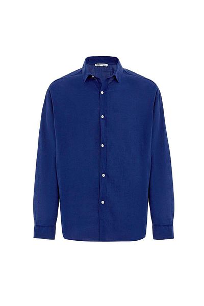 VAMOSCLO Basic Oversize Cotton Linen Shirt Navy Blue