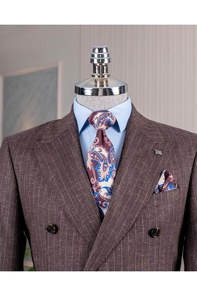 TerziAdemAltun Italian Style Double Breasted Jacket Pants Suit Brown T14092