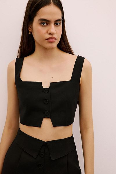 Rue Studio Μαύρο Bustier με λεπτομέρεια με τετράγωνο γιακά
