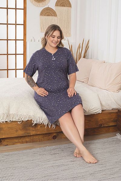 Asel Plus Size Short Sleeve Lycra Combed Cotton Nightdress