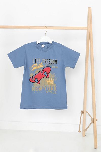 TOFİSA Boy's Indigo Printed Short Sleeve T-Shirt - 27383