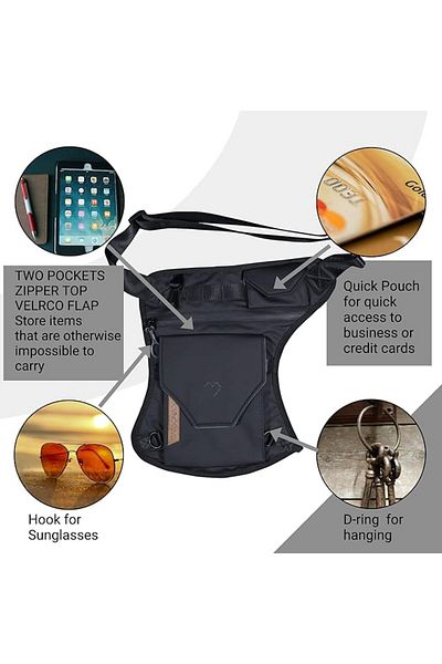 Carbonado Vector Waist Bag for Men & Women, Drop Leg & Crossbody Bag with Detachable Strap (Black)