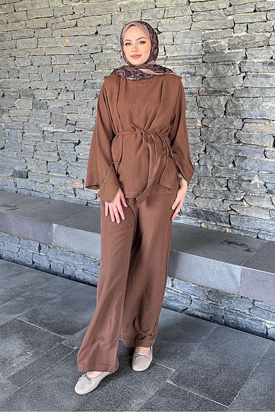 Ovn. Shoulder Belted Linen Suit - Brown