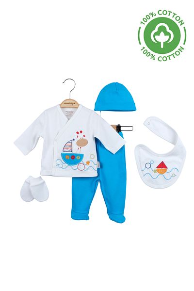ciccimbaby Newborn Baby Set 5 Piece Cotton Hat, Gloves and Bib Gift Set Compatible