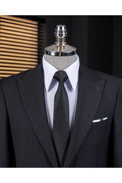 TerziAdemAltun Italian Style Striped Jacket Pants Suit 88% Wool Black T14147