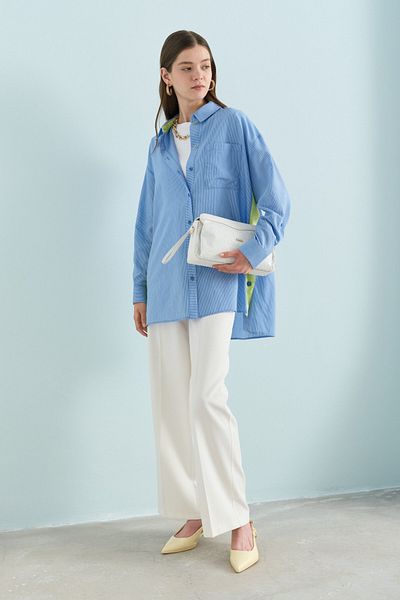 Nihan Side Stitched Buttoned Tunic Blue
