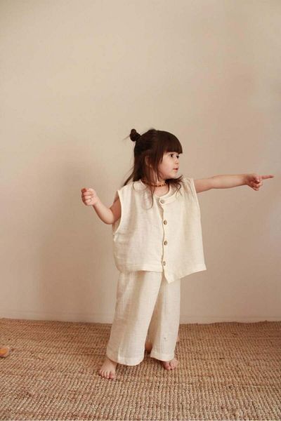 Oh La La Koala For Little Ones Asymmetric Vest Linen Bottom Top Set