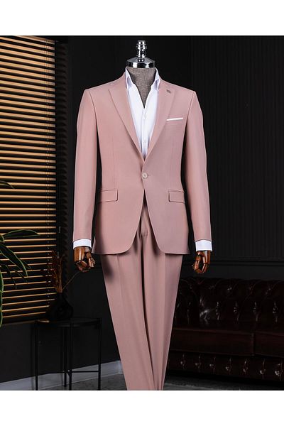 TerziAdemAltun Italian Style Slim Fit Jacket Pants Suit Pink T14159