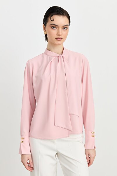 Nihan Fular Detaylı Şık Bluz Pudra