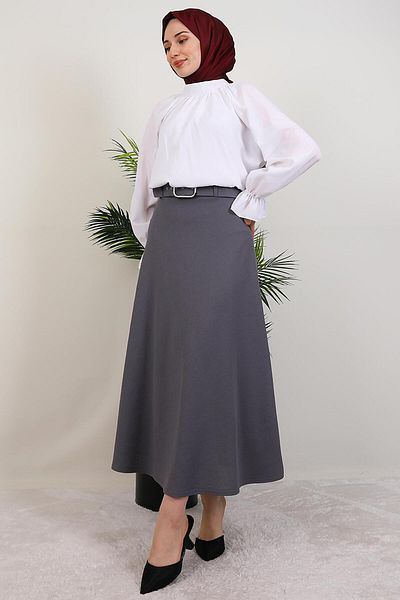 GİYZAMİLA Belted Mevlana Skirt Gray