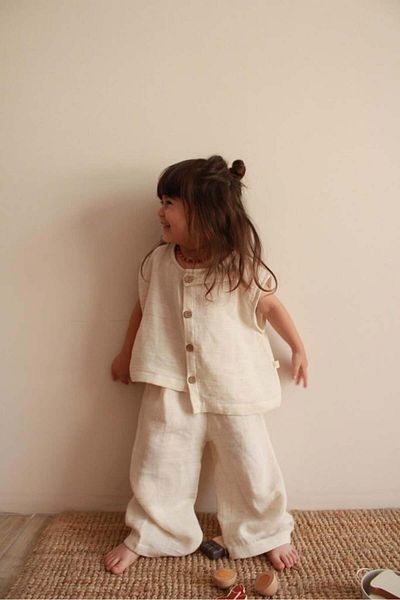 Oh La La Koala For Little Ones Asymmetric Vest Linen Bottom Top Set