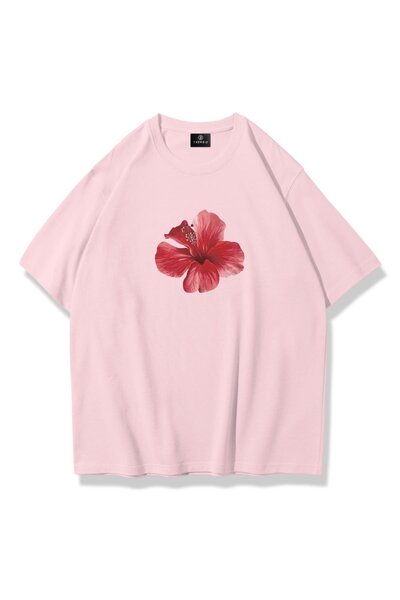 Trendiz Women's Red Hibiscus Tshirt Pink