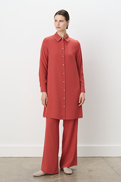 Nihan Taş Baskılı Pantolon Tunik Takım Kiremit