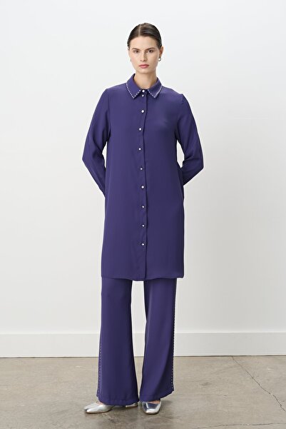 Nihan Taş Baskılı Pantolon Tunik Takım İndigo