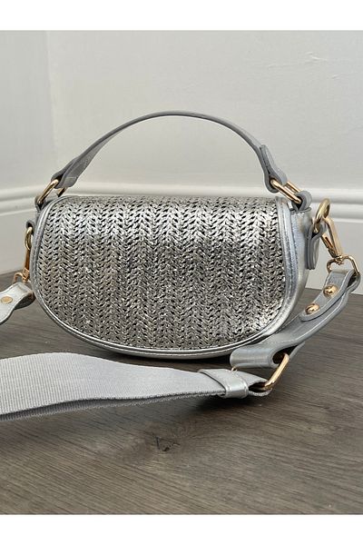 Lunova Silver Women's Straw Half Moon Model Hand and Shoulder Bag