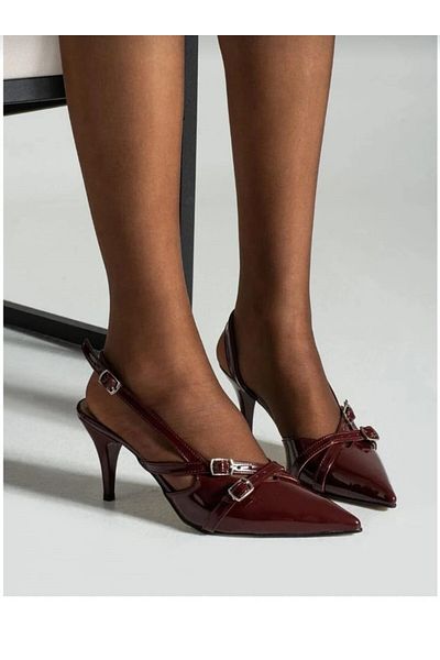 moda gim Burgundy Patent Leather Stiletto Side Cif Buckle Stylish Looking