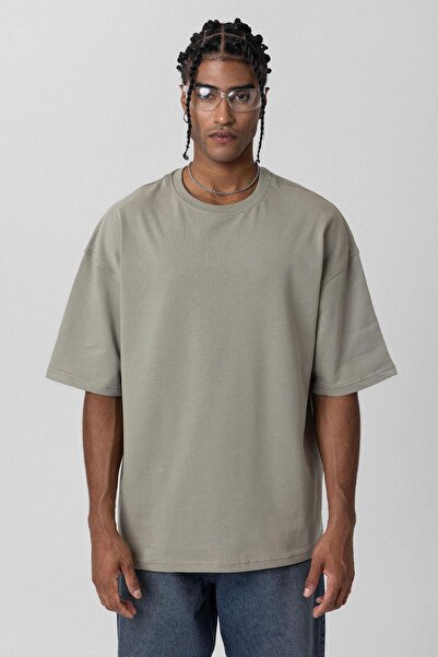 VAMOSCLO Basic oversized T-shirt με λαιμόκοψη χακί