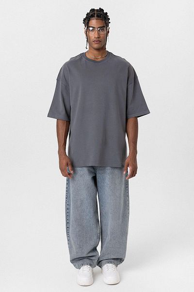 VAMOSCLO Basic Oversize Crew Neck T-Shirt Anthracite