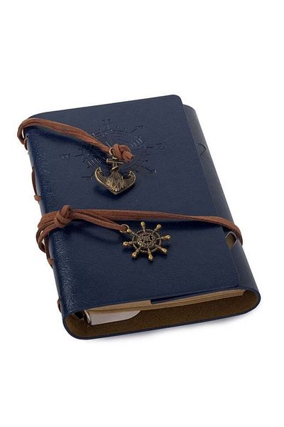 JEWELORA Retro/Vintage Leather Agenda, 70 sheets A6, 15 x 10 cm, Blue - Navy Blue