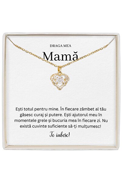 The Jewel Heart Colier Cadou Emoționant Pentru Mama – True Love, Placat cu Au...