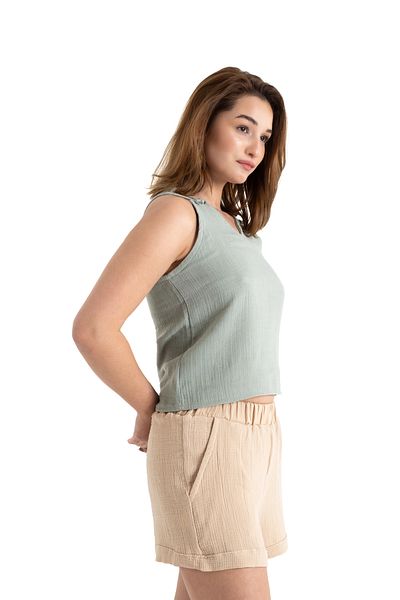 PANCHY CANKY Bluză crop cu 2 straturi, 100% bumbac, muselină, cu detaliu pe umeri
