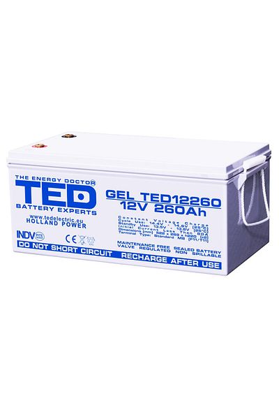 TED Electric Baterie reîncărcabilă M8 12V staționară VRLA 260Ah GEL, dimensiuni 520x268x220 mm, TED12260