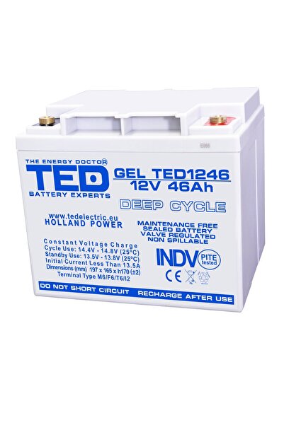 TED Electric Baterie reîncărcabilă M6 12V staționară VRLA 46Ah GEL Deep Cycle, dimensiuni 197x166x171 mm, TED1246